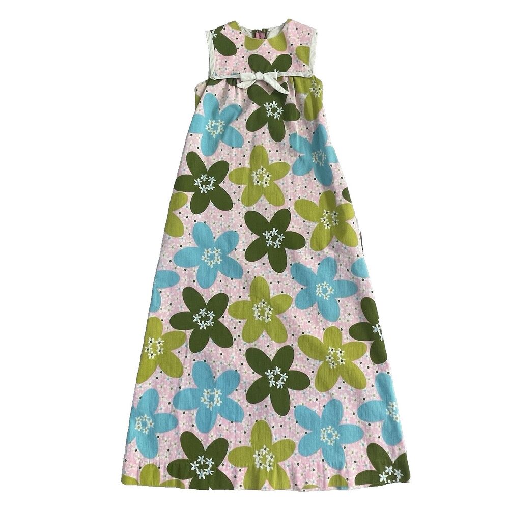 Vtg 60s McInerny Nalii Honolulu Hawaiian Maxi Dress Mod Floral Muumuu XS S *FLAW
